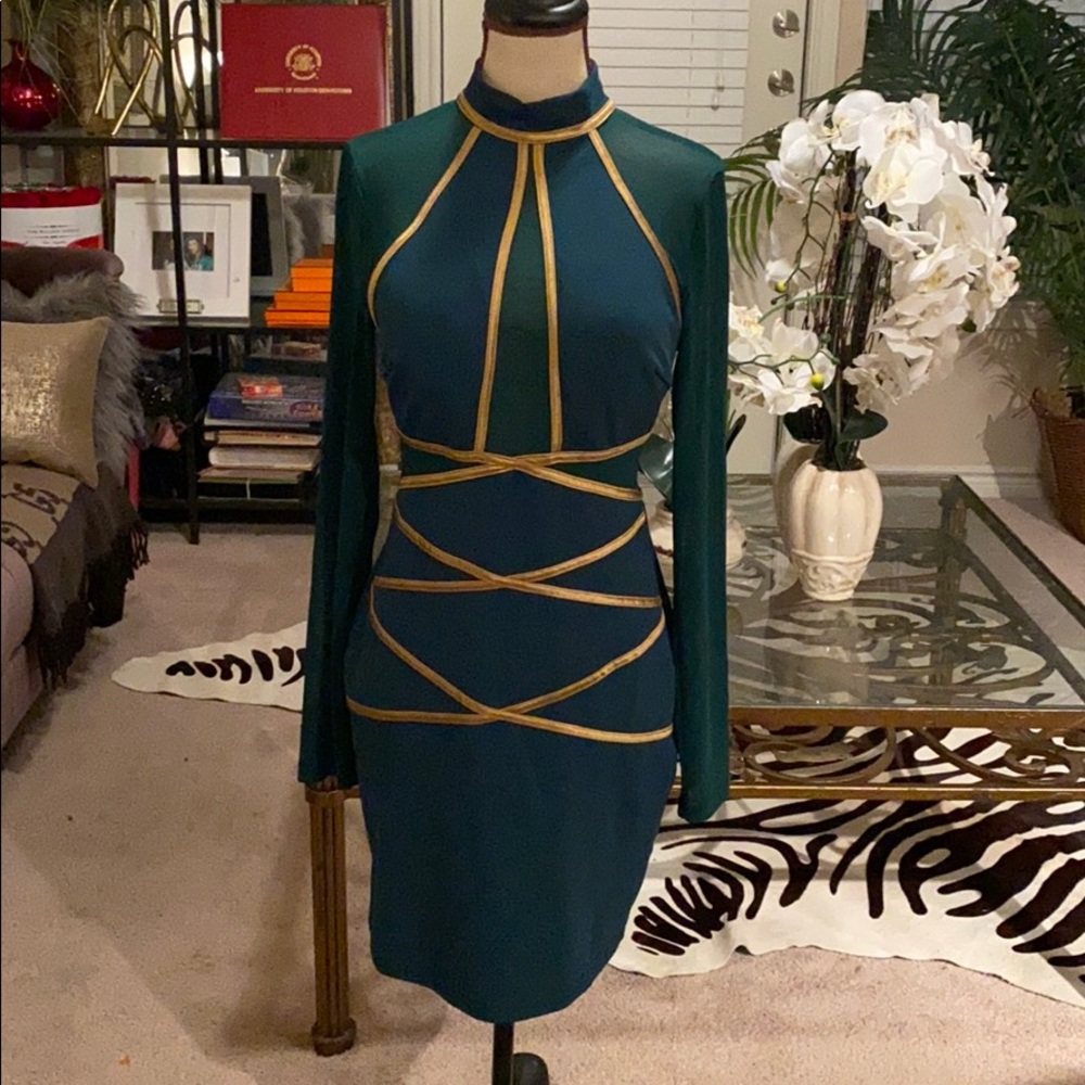 Green and gold body con dress 245